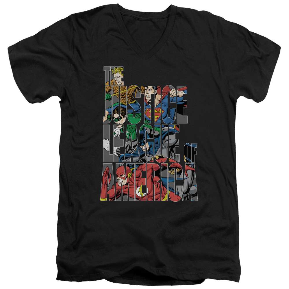 Justice League Lettered League Men's V-Neck T-Shirt Men's V-Neck T-Shirt Justice League