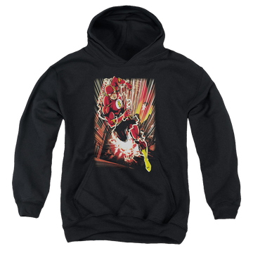 Black youth hoodie for ages 8 to 12 with The Flash Street Speed graphic