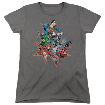 Charcoal women's t-shirt with Justice League Starburst graphic