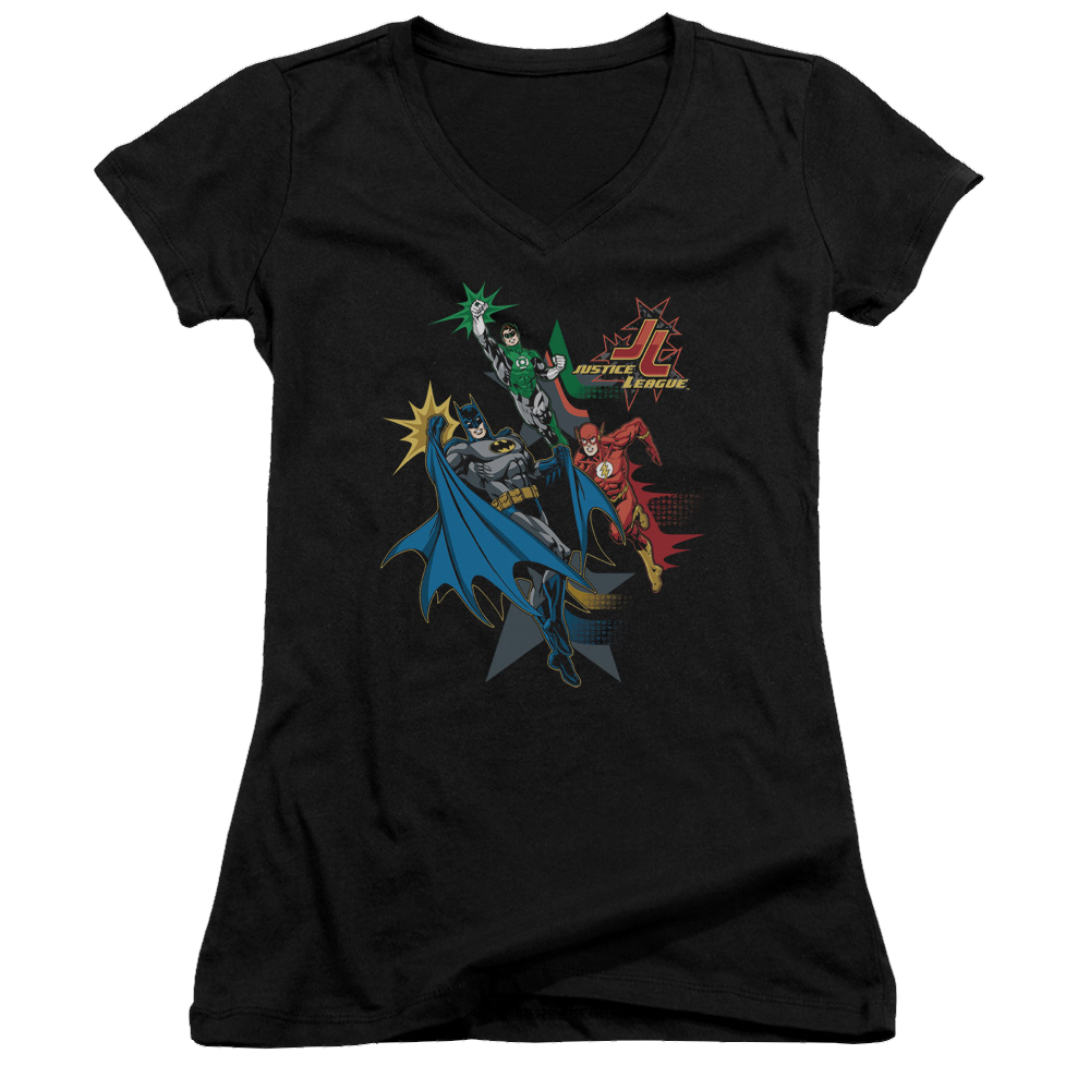 Justice League Action Stars Juniors V-Neck T-Shirt Juniors V-Neck T-Shirt Justice League