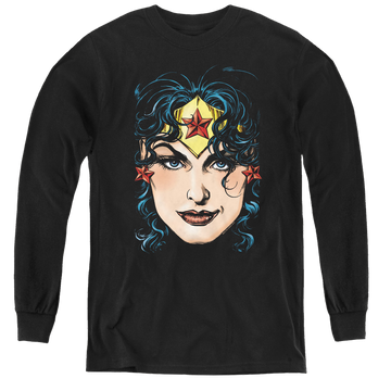 Black youth long sleeve t-shirt with Wonder Woman Head graphic