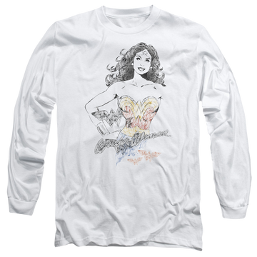 White men's long sleeve t-shirt with Wonder Woman Justice League Wonder Squiggles graphic