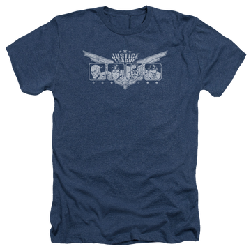 Navy men's heather t-shirt with Justice League Justice Wings graphic