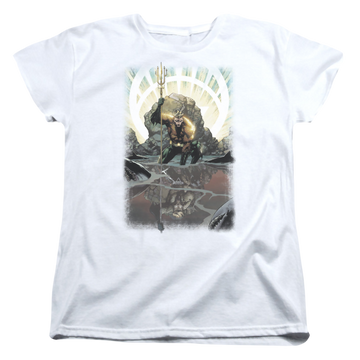 White women's t-shirt with Brightest Day Aquaman graphic