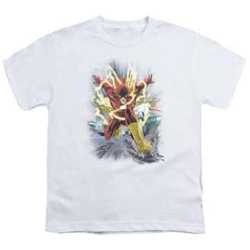 White youth t-shirt for ages 8 to 12 with The Flash Brightest Day Flash graphic