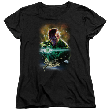 Black women's t-shirt with Green Lantern Justice League Abin Sur graphic