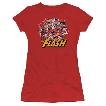 Red juniors t-shirt with Flash Family graphic