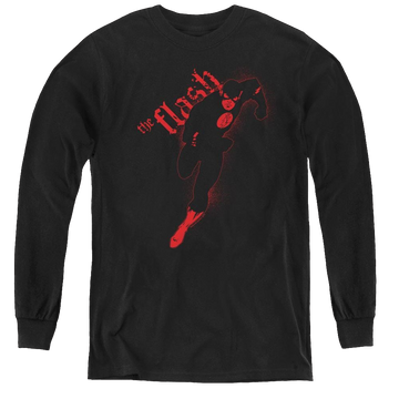 Black youth long sleeve t-shirt with Flash Darkness graphic