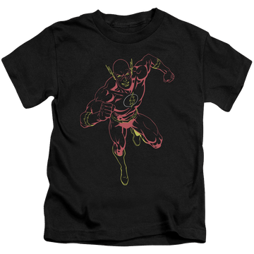 Black kid's t-shirt for ages 4 to 7 with The Flash Neon Flash graphic