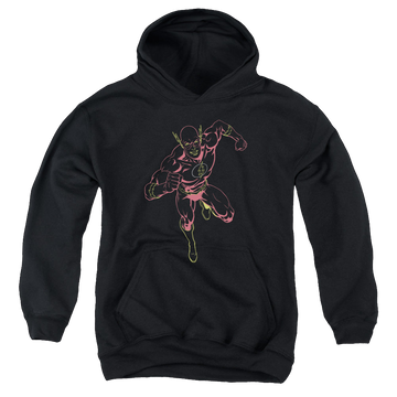 Black youth hoodie for ages 8 to 12 with The Flash Neon Flash graphic
