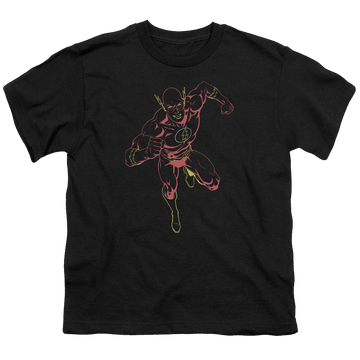 Black youth t-shirt for ages 8 to 12 with The Flash Neon Flash graphic