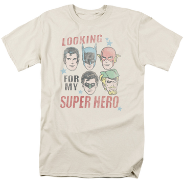 Cream men's regular fit t-shirt with Justice League My Super Hero graphic