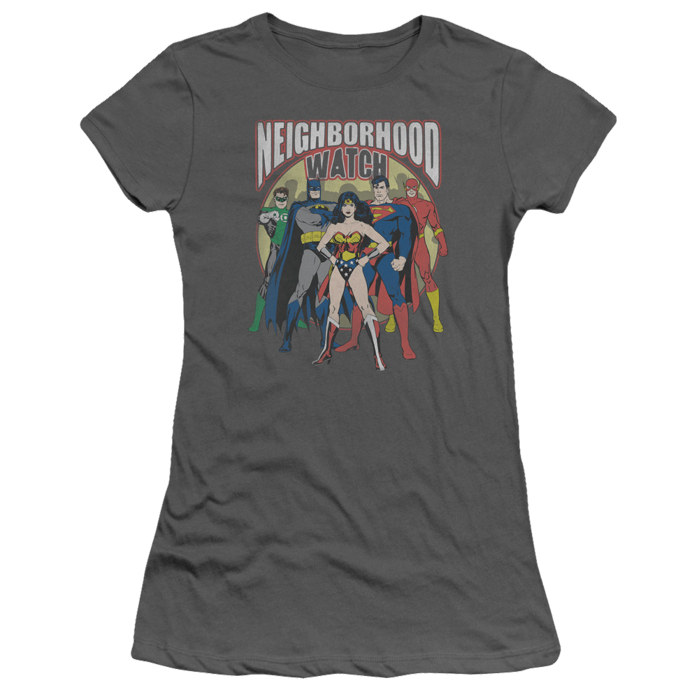 Justice League Neighborhood Watch Juniors T-Shirt Juniors T-Shirt Justice League