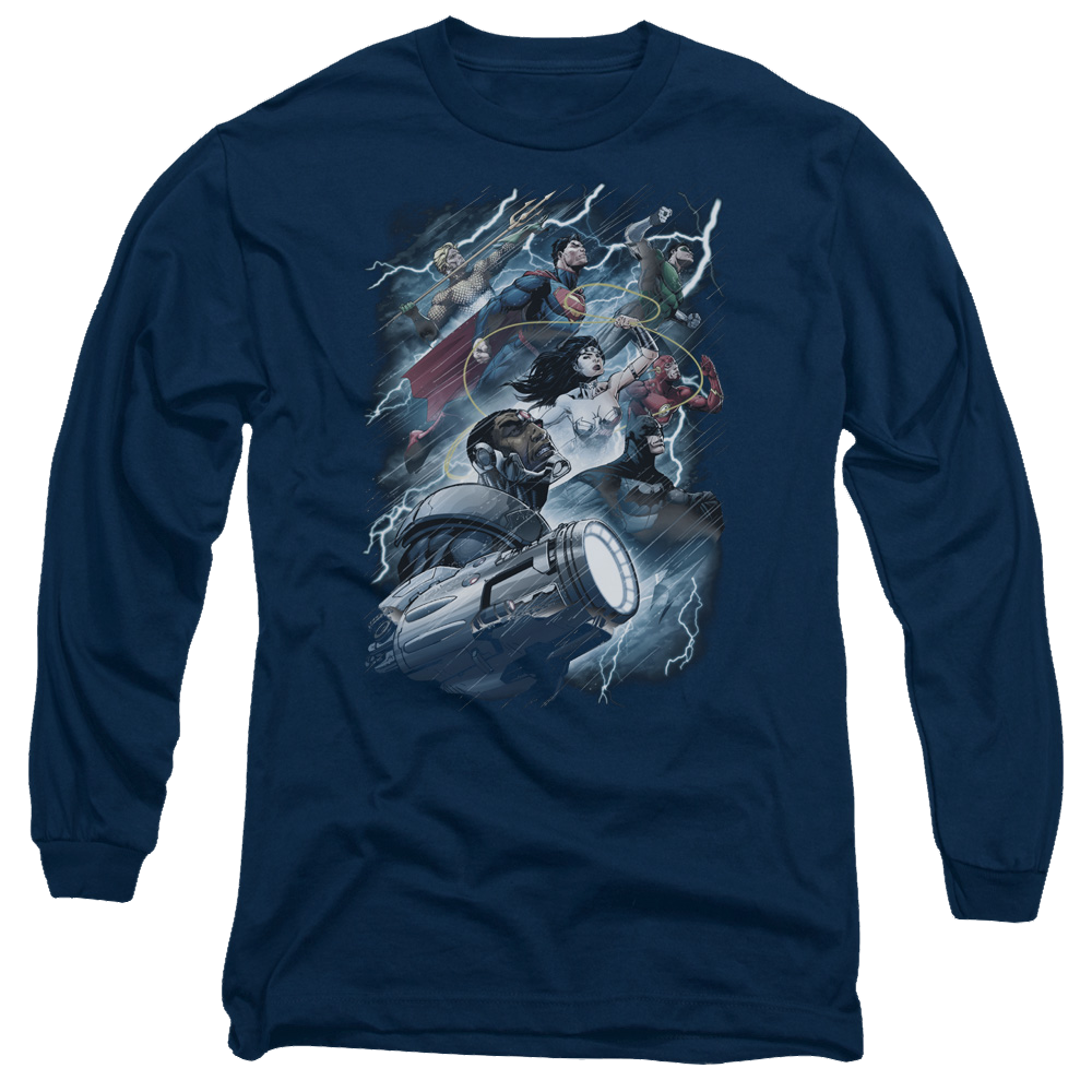 Justice League Ride The Lightening Men's Long Sleeve T-Shirt Men's Long Sleeve T-Shirt Justice League