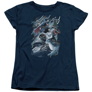 Navy women's t-shirt with Justice League Ride The Lightening graphic