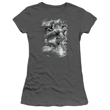 Charcoal juniors t-shirt with Justice League Atmospheric graphic