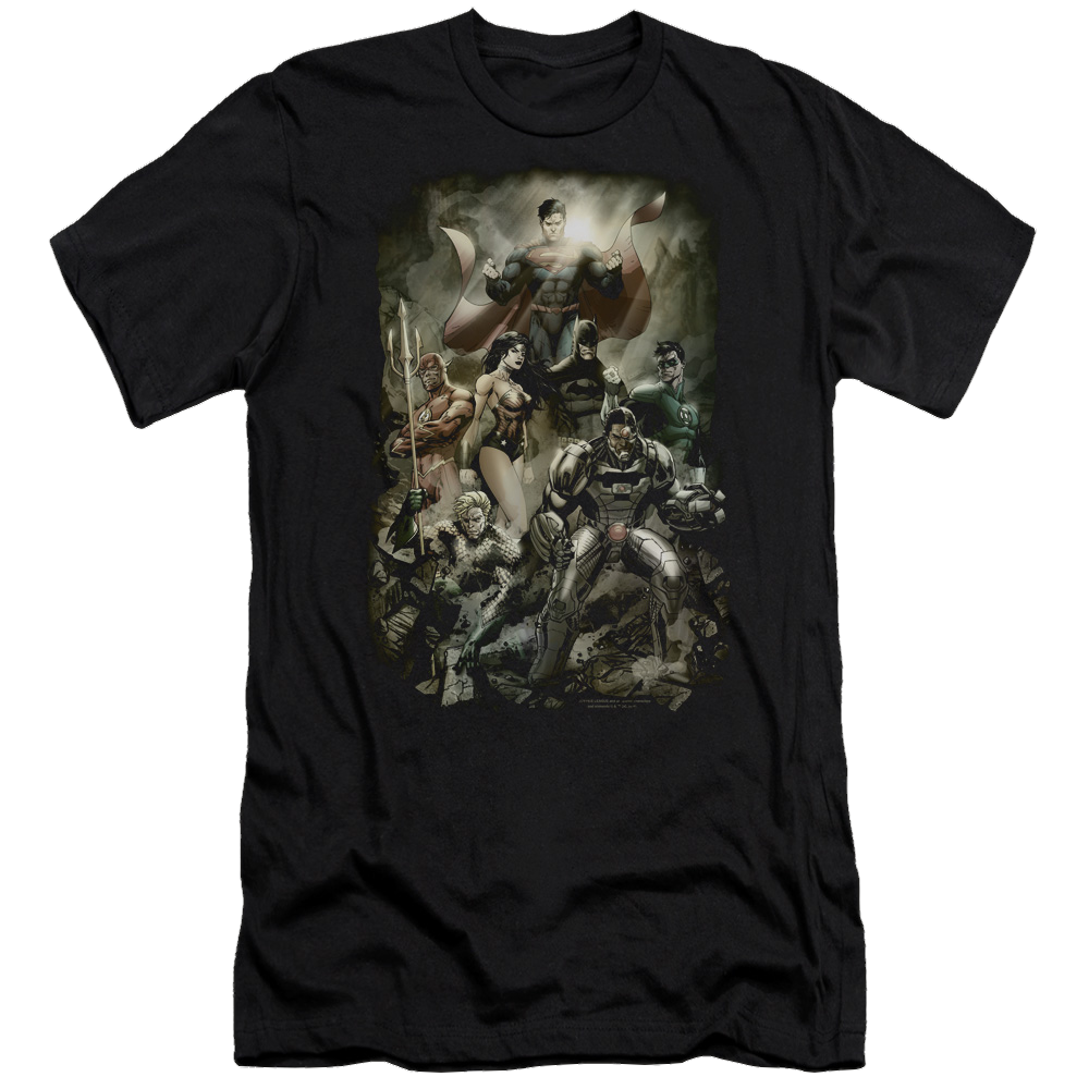 Justice League Aftermath Men's Premium Slim Fit T-Shirt Men's Premium Slim Fit T-Shirt Justice League