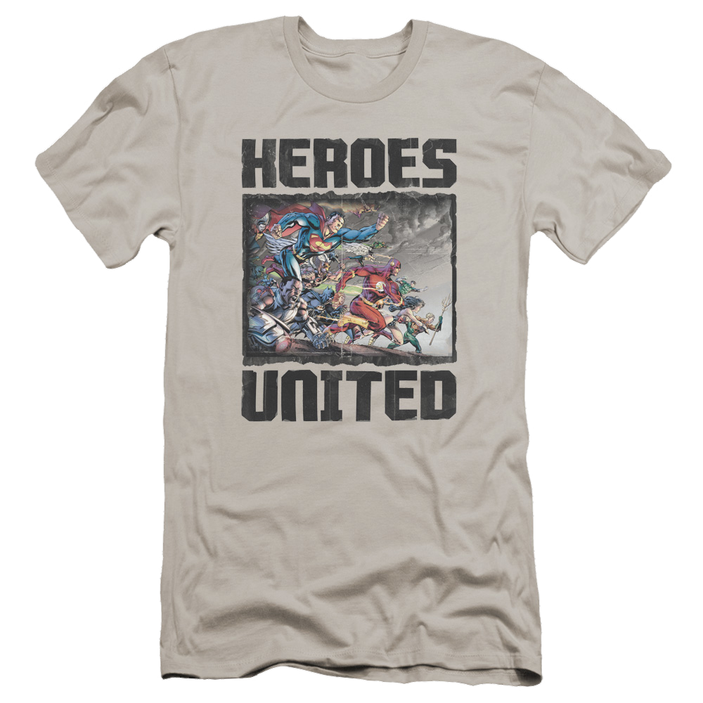 Jla The Charge Premium Adult Slim Fit T-Shirt Men's Premium Slim Fit T-Shirt Justice League