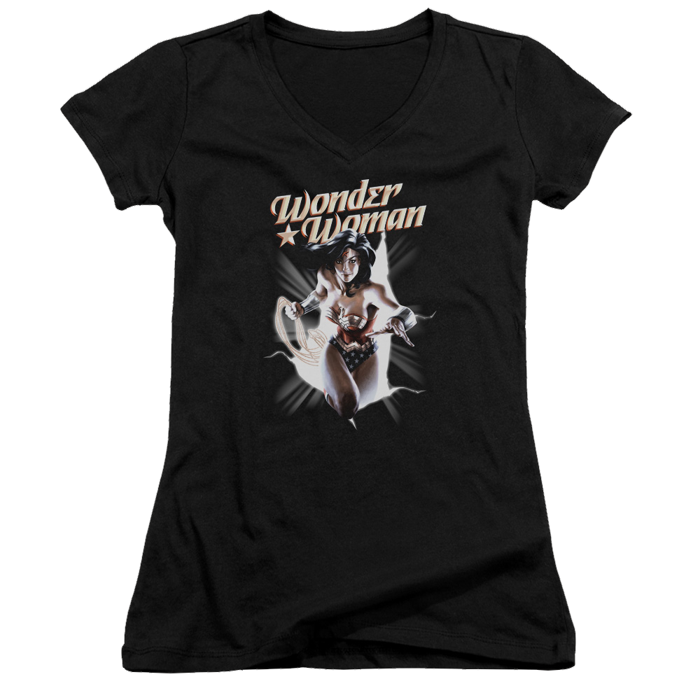 Justice League Ww Break Out Juniors V-Neck T-Shirt Juniors V-Neck T-Shirt Wonder Woman