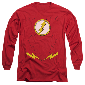Red men's long sleeve t-shirt with The Flash New Flash Uniform graphic
