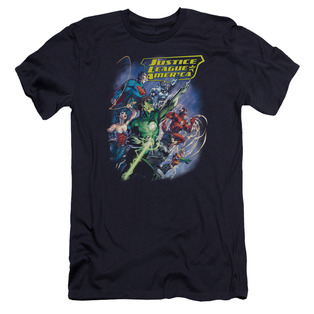 Justice League Onward Men's Premium Slim Fit T-Shirt Men's Premium Slim Fit T-Shirt Justice League