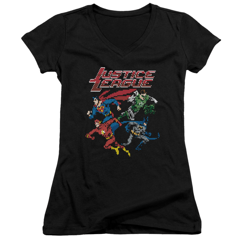 Justice League Pixel League Juniors V-Neck T-Shirt Juniors V-Neck T-Shirt Justice League