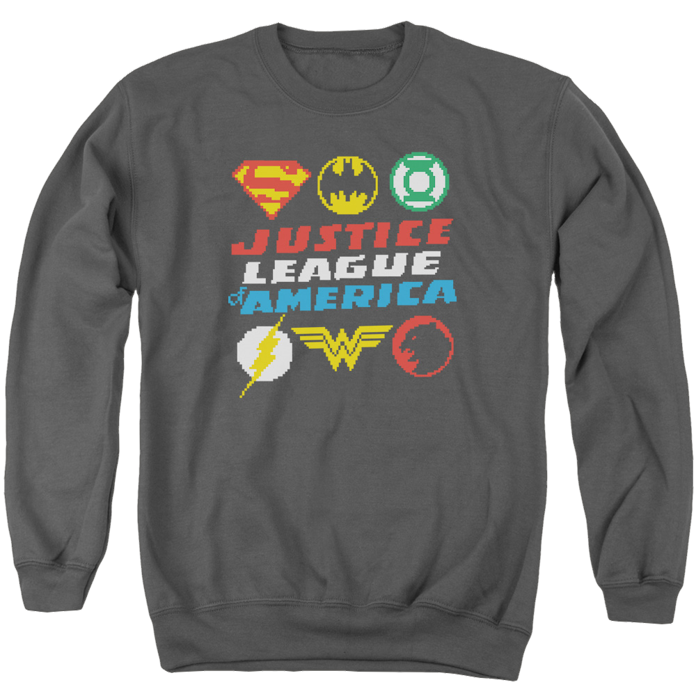 Justice League Pixel Logos Men's Crewneck Sweatshirt Men's Crewneck Sweatshirt Justice League