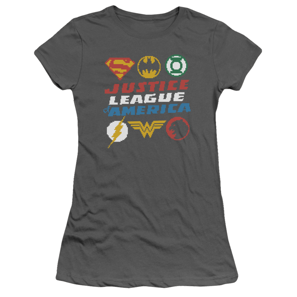 Justice League Pixel Logos Juniors T-Shirt Juniors T-Shirt Justice League