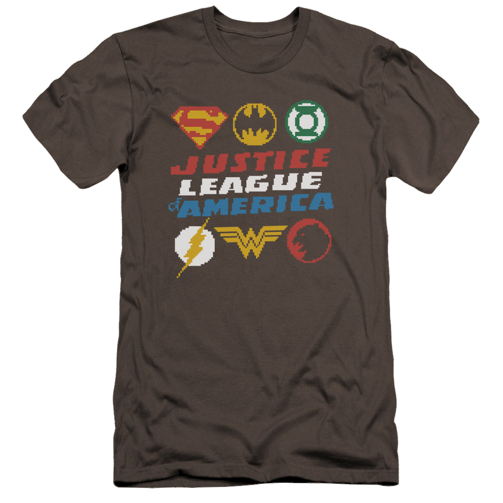 Justice League Pixel Logos Men's Premium Slim Fit T-Shirt Men's Premium Slim Fit T-Shirt Justice League