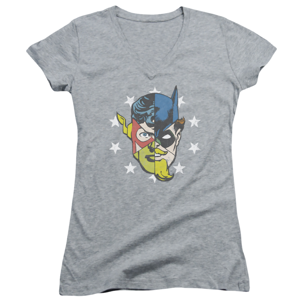 Justice League Face Off Juniors V-Neck T-Shirt Juniors V-Neck T-Shirt Justice League