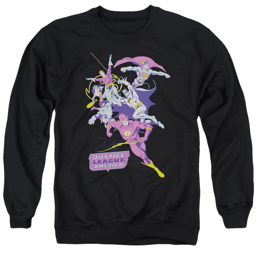 Justice League Colorful League Men's Crewneck Sweatshirt Men's Crewneck Sweatshirt Justice League