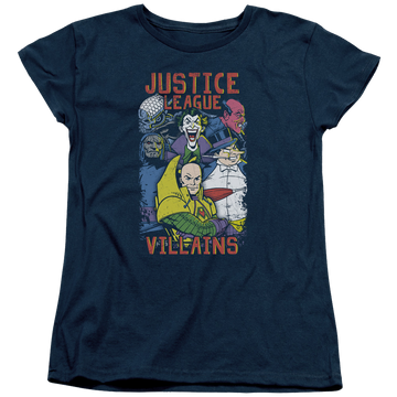 Navy women's t-shirt with Justice League Villains graphic