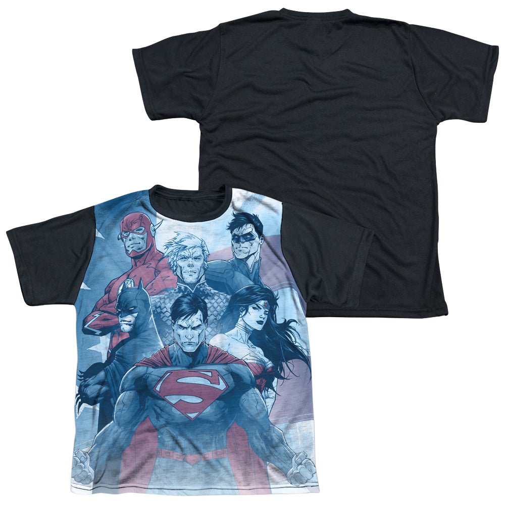 Justice League United - Youth Black Back T-Shirt Youth Black Back T-Shirt (Ages 8-12) Justice League