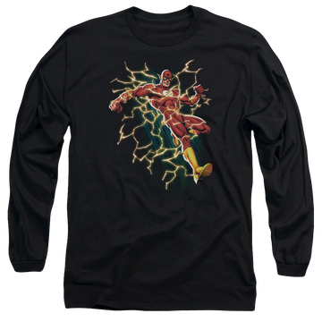 Black men's long sleeve t-shirt with Flash Symbol Knockout graphic