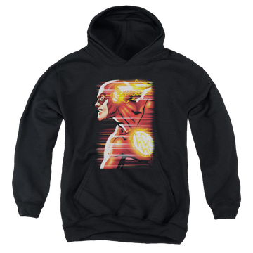 Black youth hoodie for ages 8 to 12 with The Flash Speed Head graphic