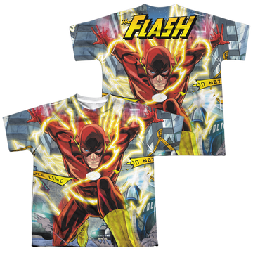 Justice League Police Line youth all-over print t-shirt for ages 8 to 12