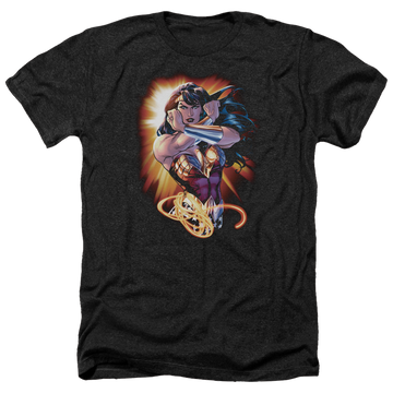 Charcoal men's heather t-shirt with Wonder Woman Justice League Wonder Rays graphic