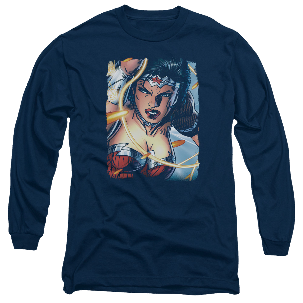 Justice League Scowl Men's Long Sleeve T-Shirt Men's Long Sleeve T-Shirt Wonder Woman