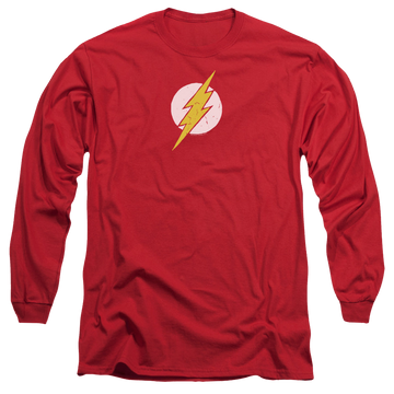 Red men's long sleeve t-shirt with The Flash Rough Flash graphic