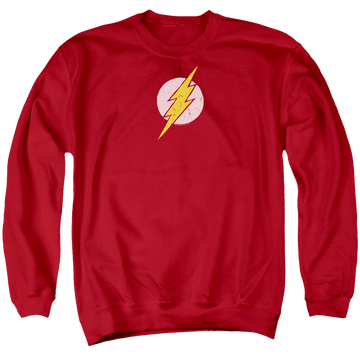 Red men's crewneck sweatshirt with The Flash Rough Flash graphic