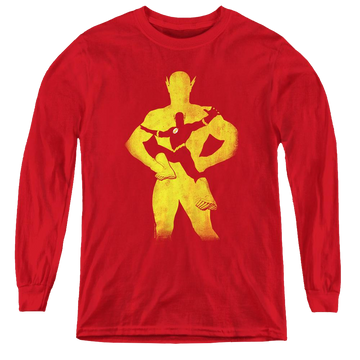 Red youth long sleeve t-shirt with Flash Knockout graphic