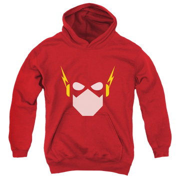 Red youth hoodie for ages 8 to 12 with Flash Head graphic