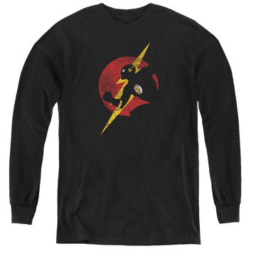 Black youth long sleeve t-shirt with Flash Symbol Knockout graphic