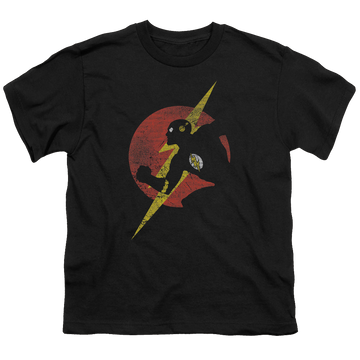 Black youth t-shirt for ages 8 to 12 with Flash Symbol Knockout graphic