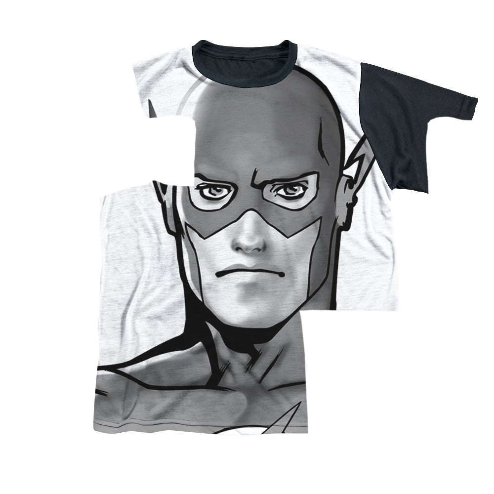 Flash, The Bw Flash Head - Youth Black Back T-Shirt Youth Black Back T-Shirt (Ages 8-12) The Flash