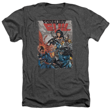 Charcoal men's heather t-shirt with Justice League Crime Syndicate graphic