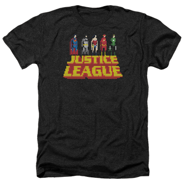 Charcoal men's heather t-shirt with Justice League Standing Above graphic