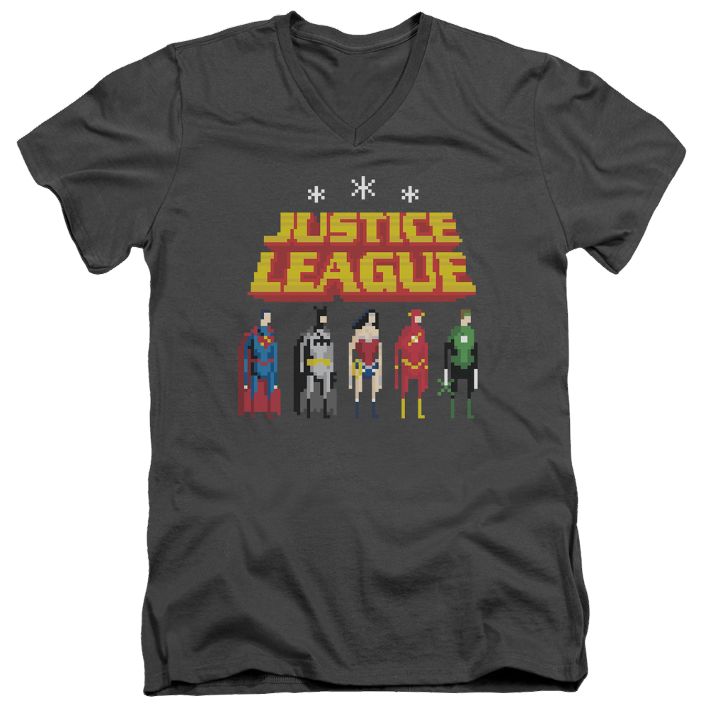 Justice League Standing Below Men's V-Neck T-Shirt Men's V-Neck T-Shirt Justice League