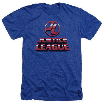 Royal men's heather t-shirt with Justice League 8 Bit Jla graphic