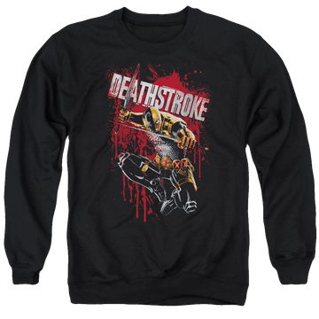 Black men's crewneck sweatshirt with Deathstroke Blood Splattered graphic